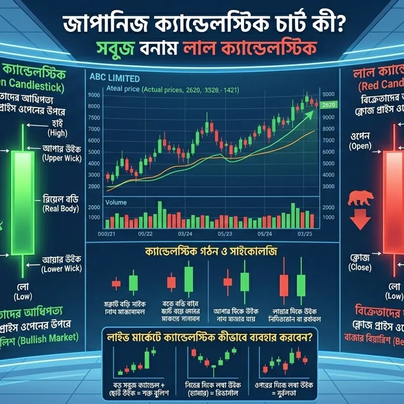 ক্যান্ডেলস্টিক চার্ট কী? সবুজ বনাম লাল ক্যান্ডেলের সহজ পাঠ (নতুনদের জন্য গাইড)